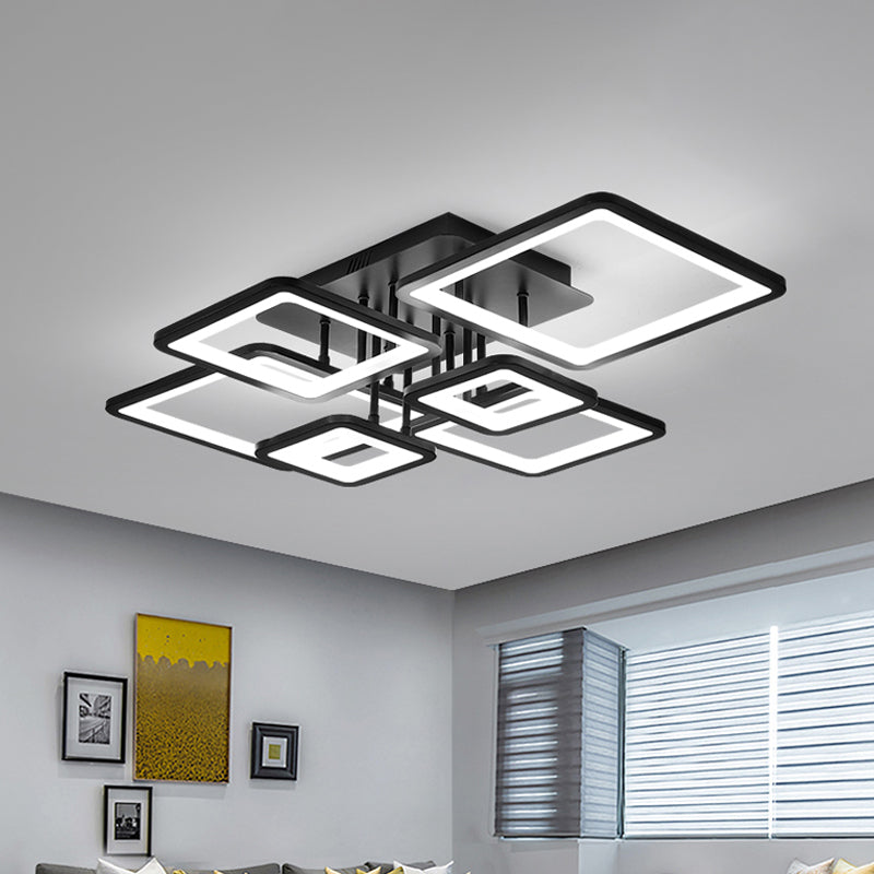 Lámpara LED semiempotrada para sala de estar, 4/6/8 luces, con pantalla acrílica cuadrada, luz de techo negra en luz cálida/blanca/natural