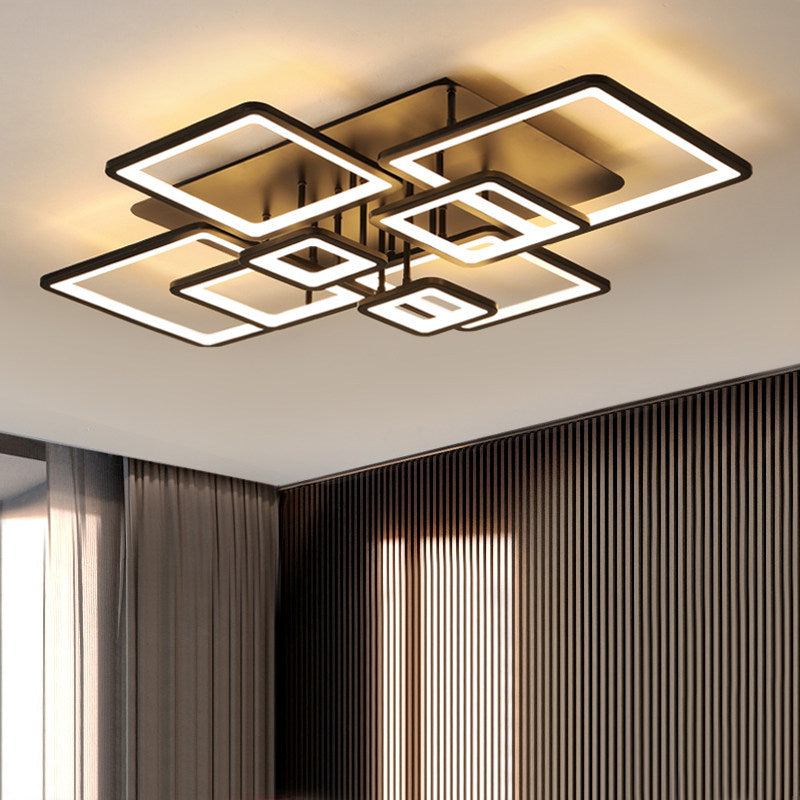 Lámpara LED semiempotrada para sala de estar, 4/6/8 luces, con pantalla acrílica cuadrada, luz de techo negra en luz cálida/blanca/natural