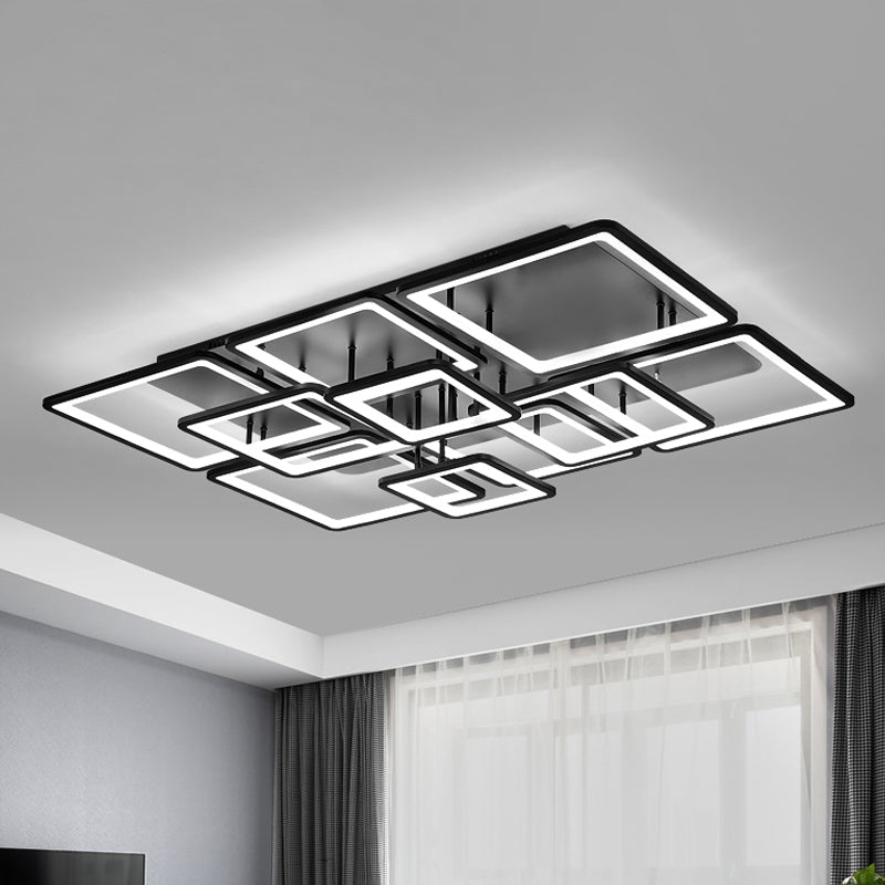 Lámpara LED semiempotrada para sala de estar, 4/6/8 luces, con pantalla acrílica cuadrada, luz de techo negra en luz cálida/blanca/natural