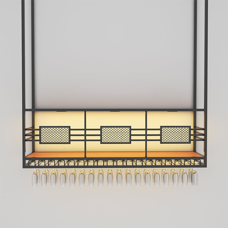 Contemporary Hanging Wine Holder with Glass Holder & Storage Shelf