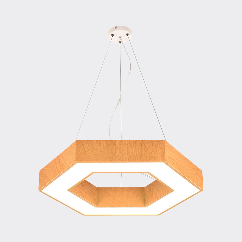 16"/23.5" Wide Wood Hexagon Hanging Lighting Modern Led Beige Ceiling Pendant Lamp with Recessed Diffuser