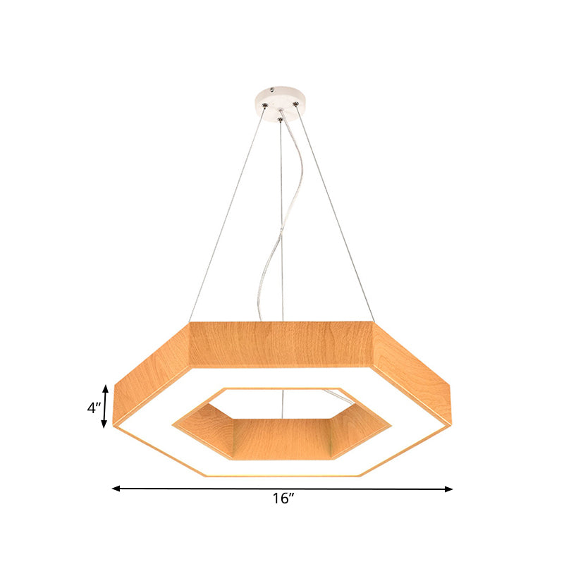 16"/23.5" Wide Wood Hexagon Hanging Lighting Modern Led Beige Ceiling Pendant Lamp with Recessed Diffuser