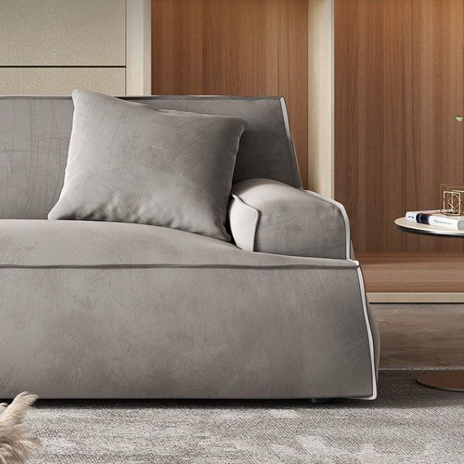 Contemporary Genuine Leather/Fabric Recessed Arm Sofa for Living Room