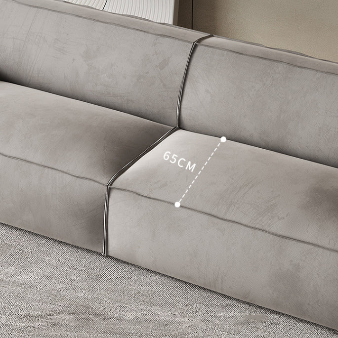 Contemporary Genuine Leather/Fabric Recessed Arm Sofa for Living Room