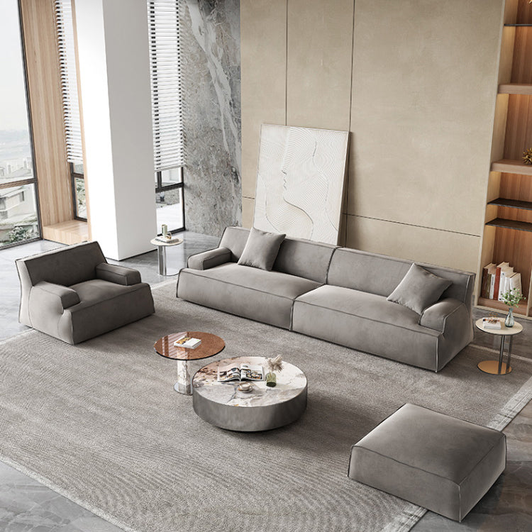 Contemporary Genuine Leather/Fabric Recessed Arm Sofa for Living Room