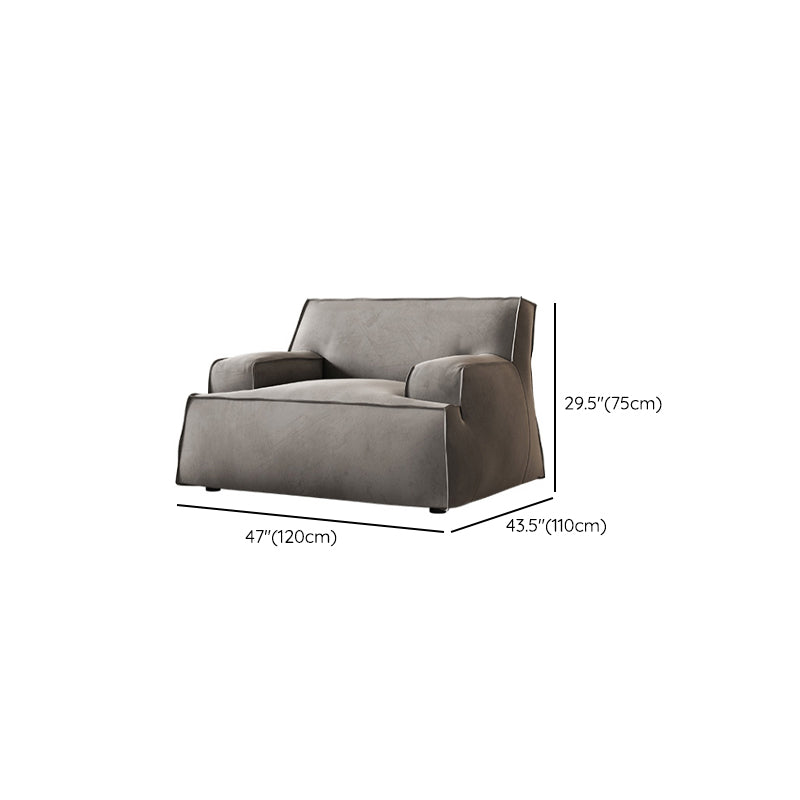 Contemporary Genuine Leather/Fabric Recessed Arm Sofa for Living Room