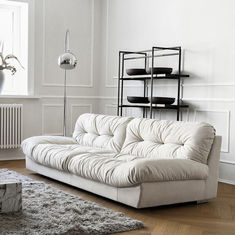 French Country Stain Resistant Faux Leather Armless Sofa in Brown/Beige