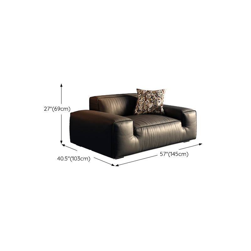 Contemporary Stain Resistant Genuine Leather Square Arm Sofa in Black