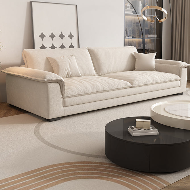 Contemporary Solid Wood Pillow Top Arm Stain Resistant Fabric Sofa in Beige