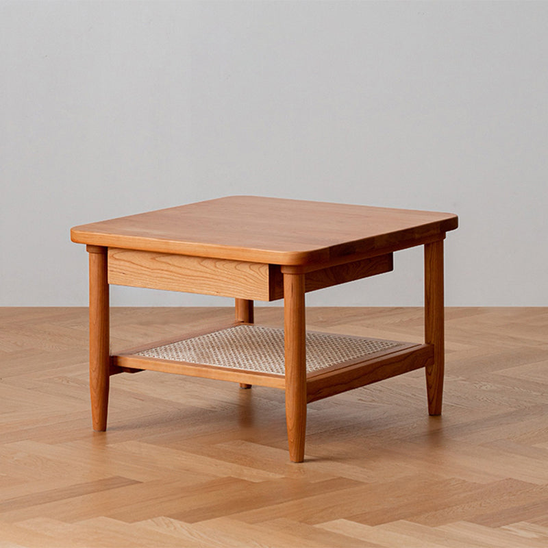 Scandinavian Rectangle Coffee Table in Natural Solid Wood with Storage