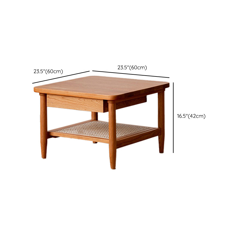 Scandinavian Rectangle Coffee Table in Natural Solid Wood with Storage
