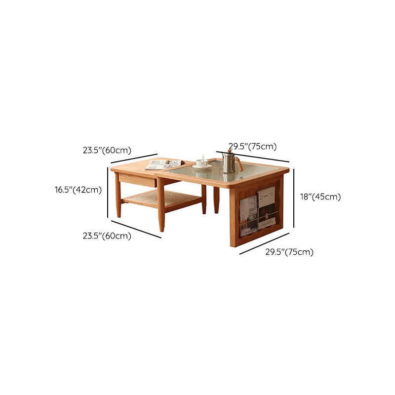 Scandinavian Rectangle Coffee Table in Natural Solid Wood with Storage
