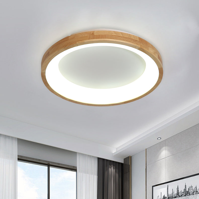 12"/16"/19.5" Wide Dented Circular LED Flush-mount Light Nordic Style Wood and Acrylic Ceiling Light for Hallway