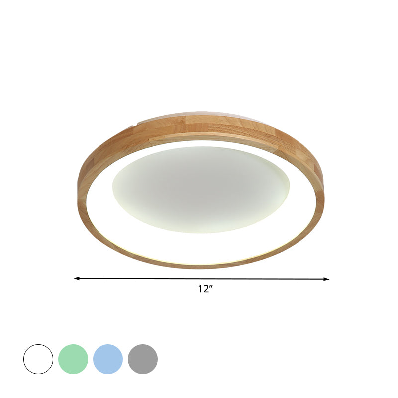 12"/16"/19.5" Wide Dented Circular LED Flush-mount Light Nordic Style Wood and Acrylic Ceiling Light for Hallway