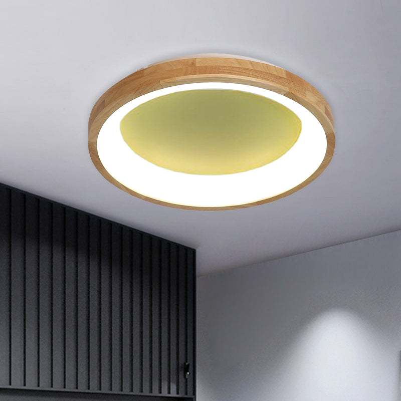 12"/16"/19.5" Wide Dented Circular LED Flush-mount Light Nordic Style Wood and Acrylic Ceiling Light for Hallway
