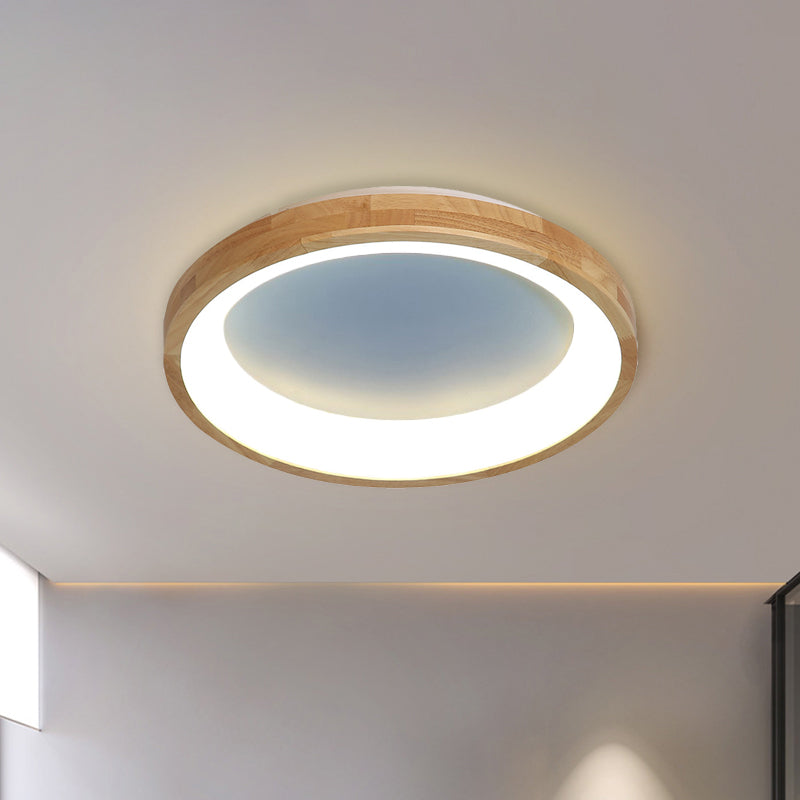 12"/16"/19.5" Wide Dented Circular LED Flush-mount Light Nordic Style Wood and Acrylic Ceiling Light for Hallway