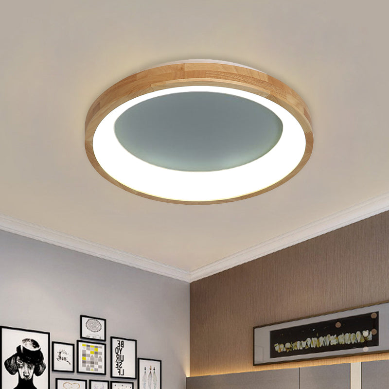 12"/16"/19.5" Wide Dented Circular LED Flush-mount Light Nordic Style Wood and Acrylic Ceiling Light for Hallway