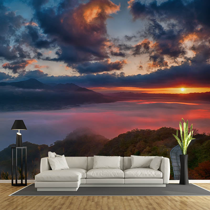 Landscapes Illustration Pattern Mildew Wall Mural for Living Room