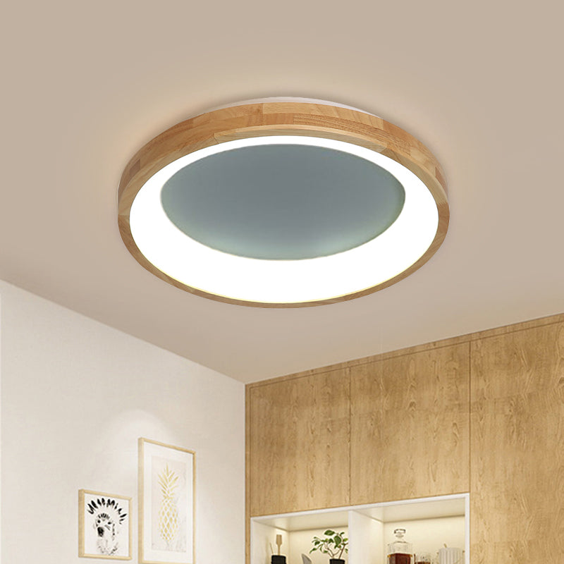 12"/16"/19.5" Wide Dented Circular LED Flush-mount Light Nordic Style Wood and Acrylic Ceiling Light for Hallway