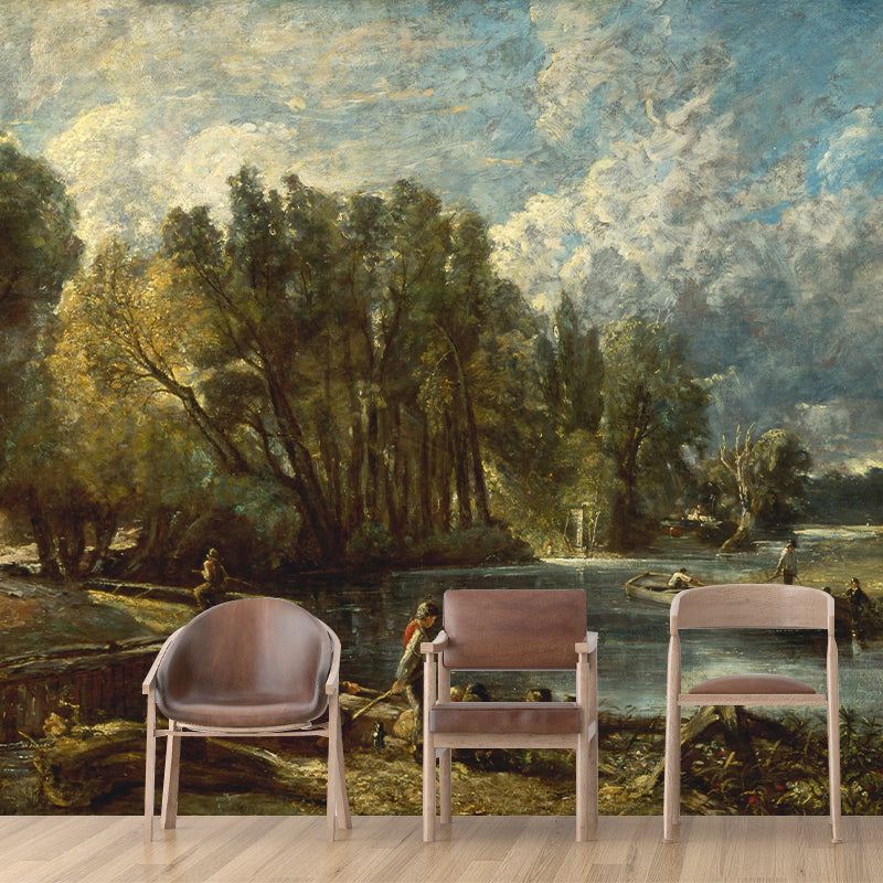 Landscapes Illustration Pattern Mildew Wall Mural Horizontalt for Living Room