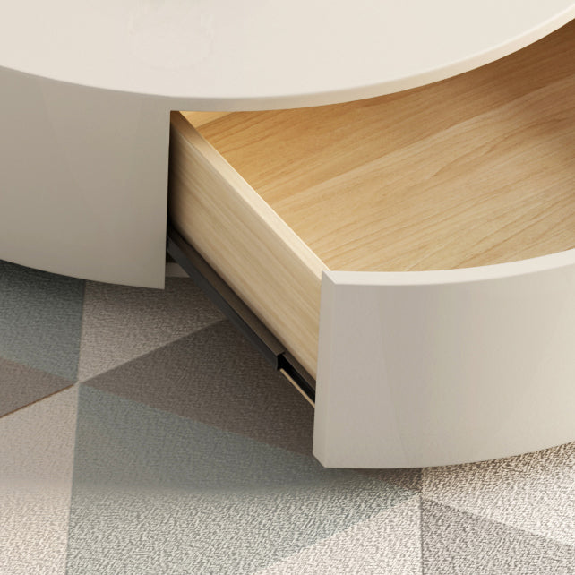 Round Pedestal 1-Drawer Modern White 2 Piece Bunching Tables for Bedroom