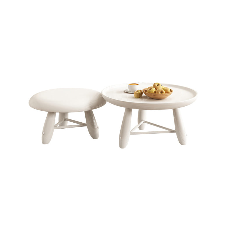 White Contemporary Oval and Round Wood Coffee Table with Drawer