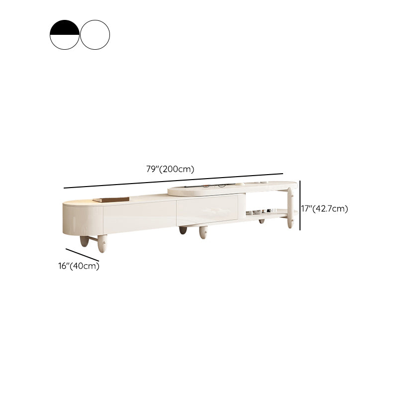 White Contemporary Oval and Round Wood Coffee Table with Drawer