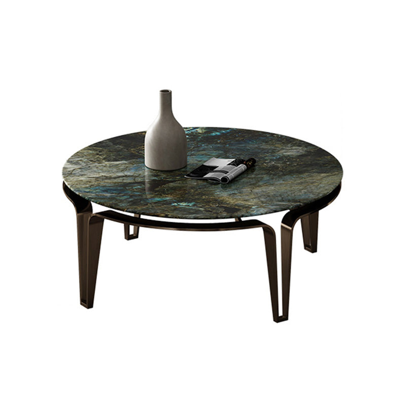 No Distressing Round Slate Contemporary 1 Coffee Table with 4 Metal Legs