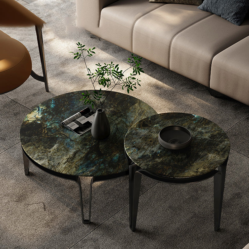 No Distressing Round Slate Contemporary 1 Coffee Table with 4 Metal Legs