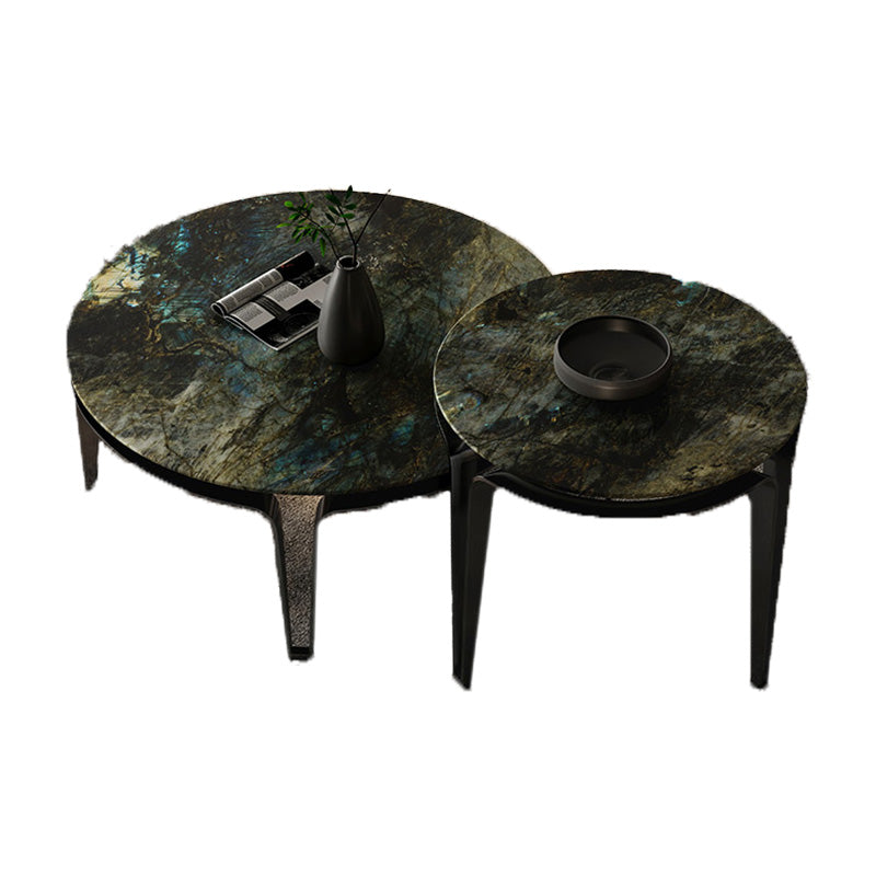 No Distressing Round Slate Contemporary 1 Coffee Table with 4 Metal Legs