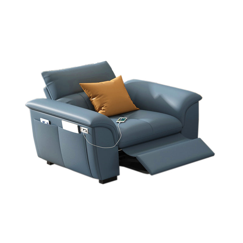 Stainless Steel Blue Genuine Leather Living Room Flared Arm Sofa