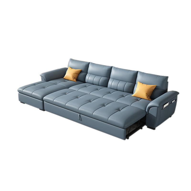 Stainless Steel Blue Genuine Leather Living Room Flared Arm Sofa