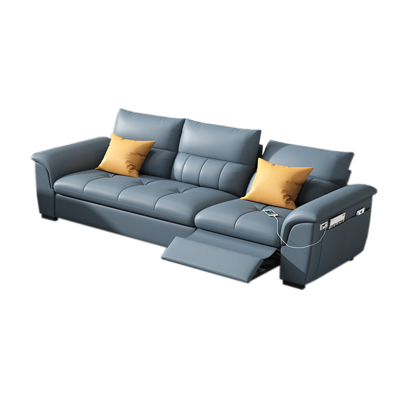 Stainless Steel Blue Genuine Leather Living Room Flared Arm Sofa