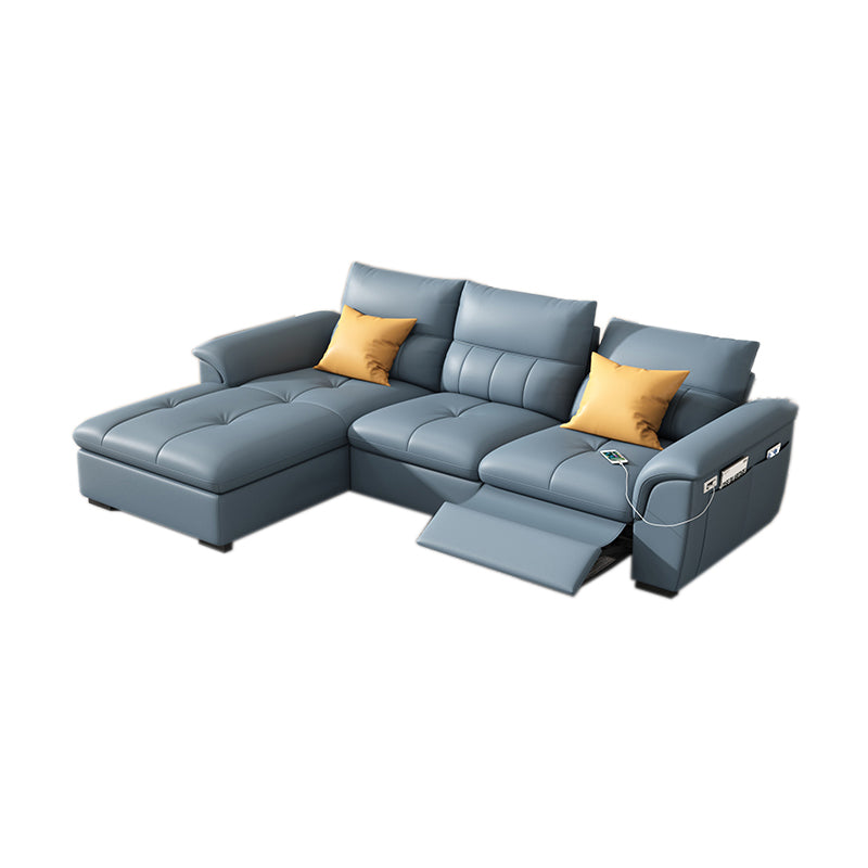 Stainless Steel Blue Genuine Leather Living Room Flared Arm Sofa