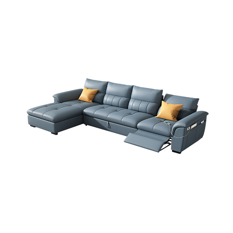 Stainless Steel Blue Genuine Leather Living Room Flared Arm Sofa