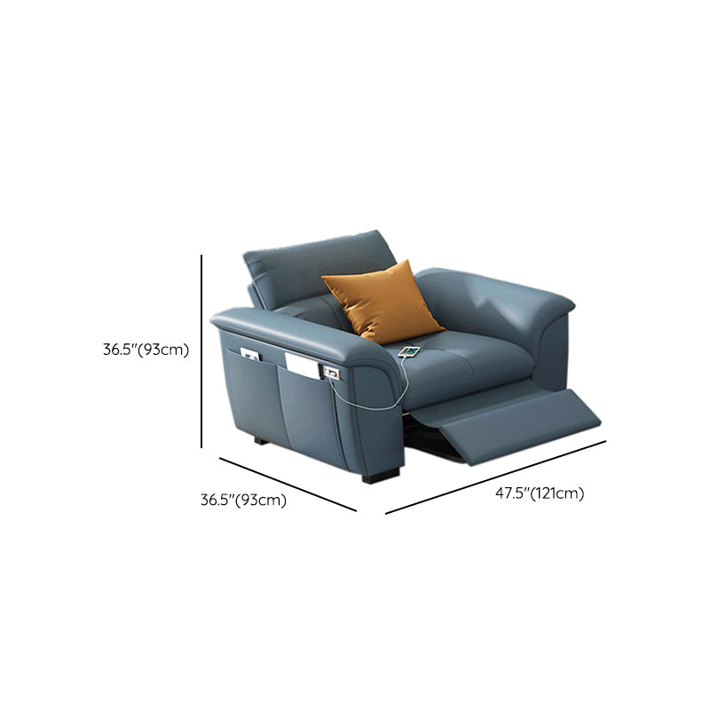 Stainless Steel Blue Genuine Leather Living Room Flared Arm Sofa