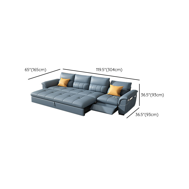 Stainless Steel Blue Genuine Leather Living Room Flared Arm Sofa