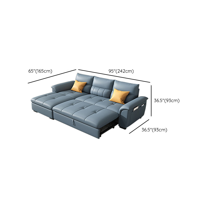 Stainless Steel Blue Genuine Leather Living Room Flared Arm Sofa