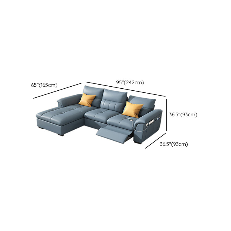 Stainless Steel Blue Genuine Leather Living Room Flared Arm Sofa