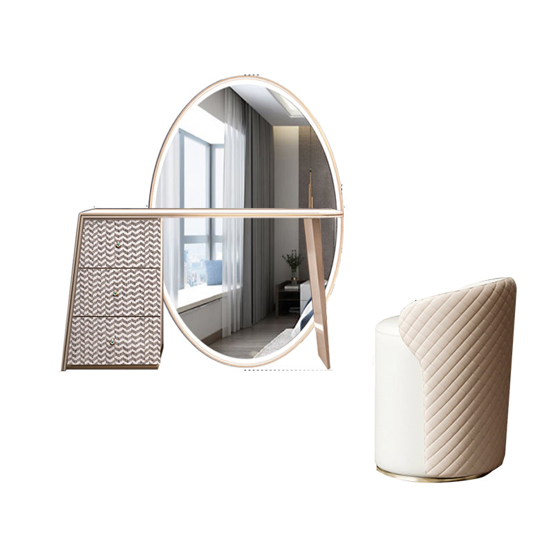 Glam Slate Makeup Dressing Table Stool Set in Beige with 57" Tall Mirror