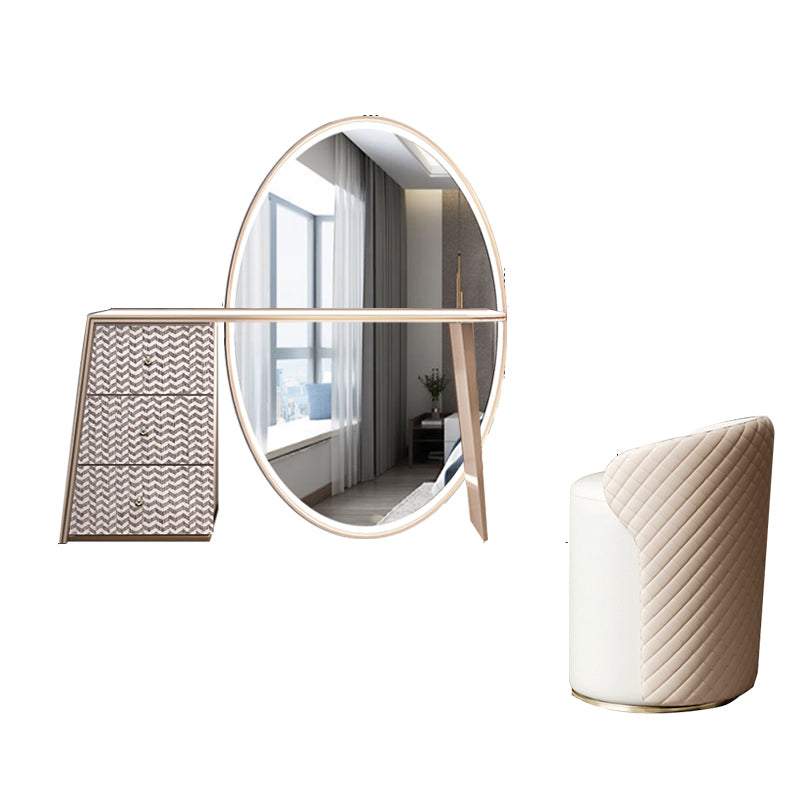 Glam Slate Makeup Dressing Table Stool Set in Beige with 57" Tall Mirror