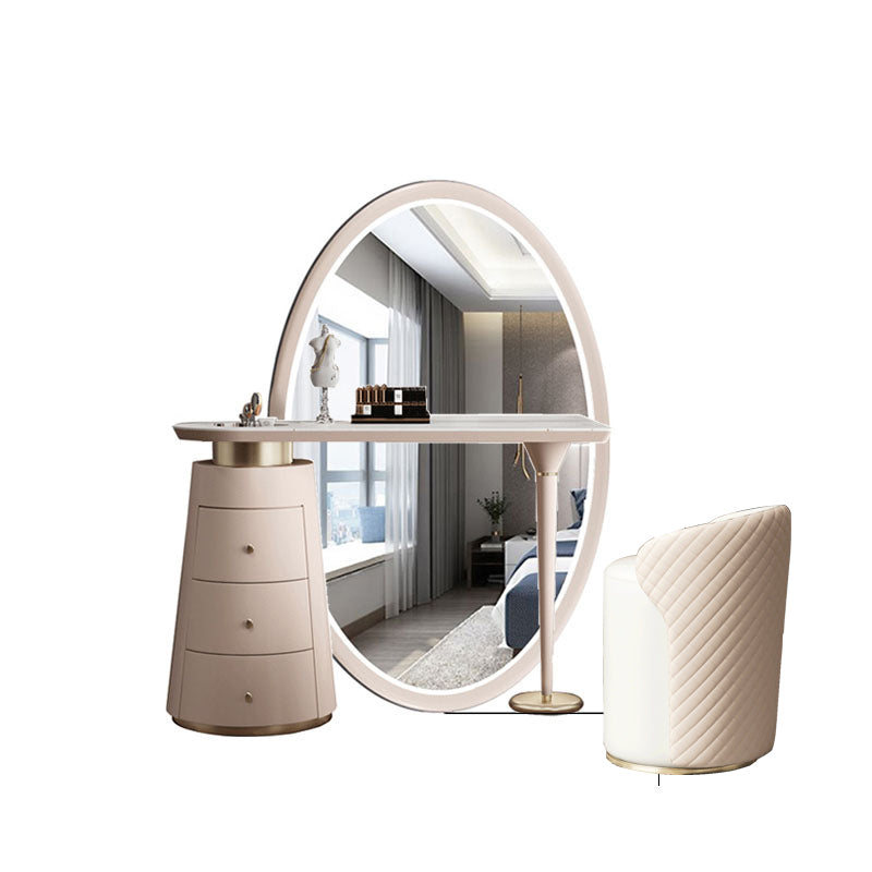 Glam Slate Makeup Dressing Table Stool Set in Beige with 57" Tall Mirror