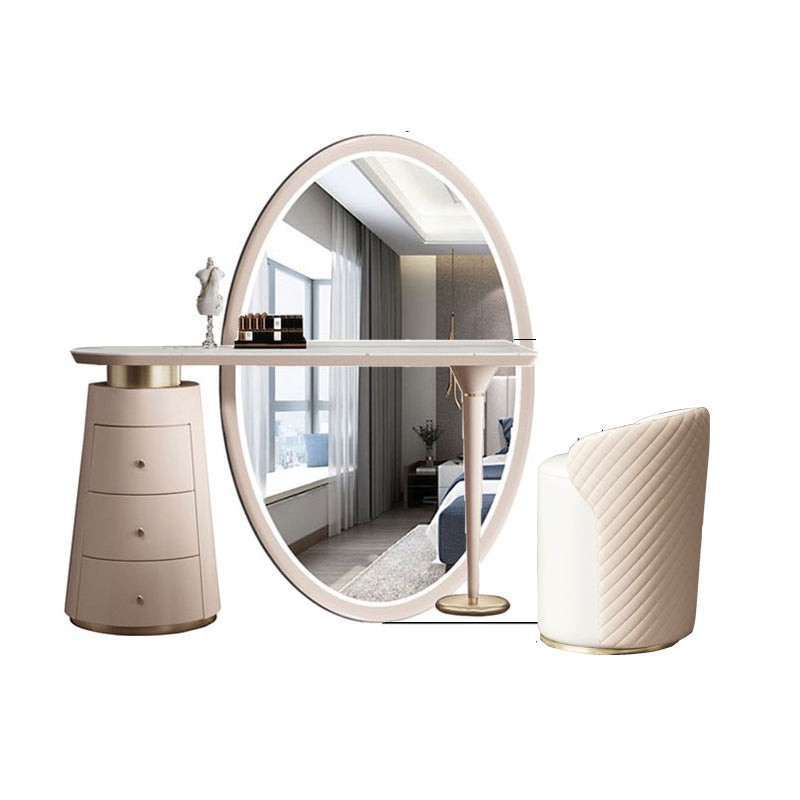 Glam Slate Makeup Dressing Table Stool Set in Beige with 57" Tall Mirror