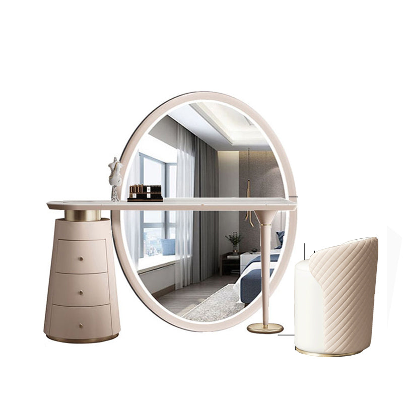 Glam Slate Makeup Dressing Table Stool Set in Beige with 57" Tall Mirror