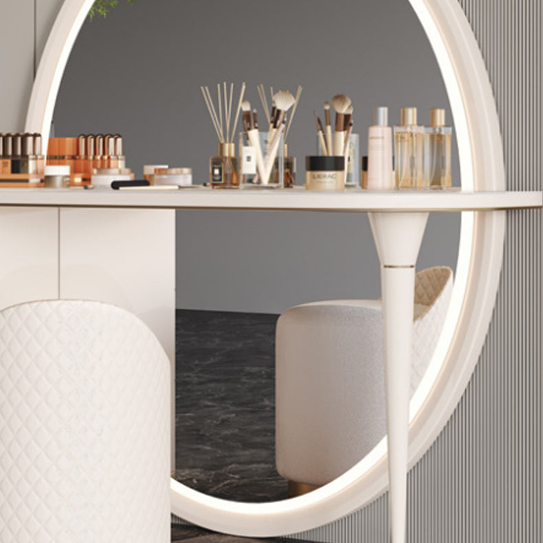 Glam Slate Makeup Dressing Table Stool Set in Beige with 57" Tall Mirror