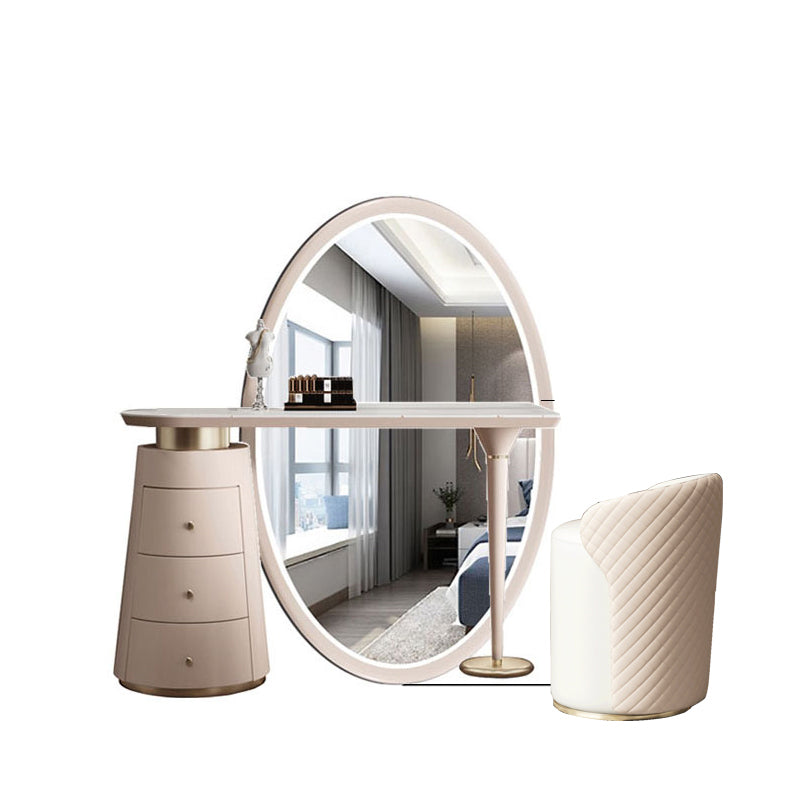 Glam Slate Makeup Dressing Table Stool Set in Beige with 57" Tall Mirror