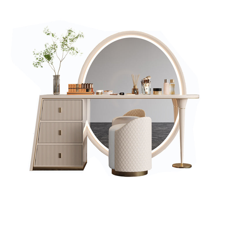 Glam Slate Makeup Dressing Table Stool Set in Beige with 57" Tall Mirror