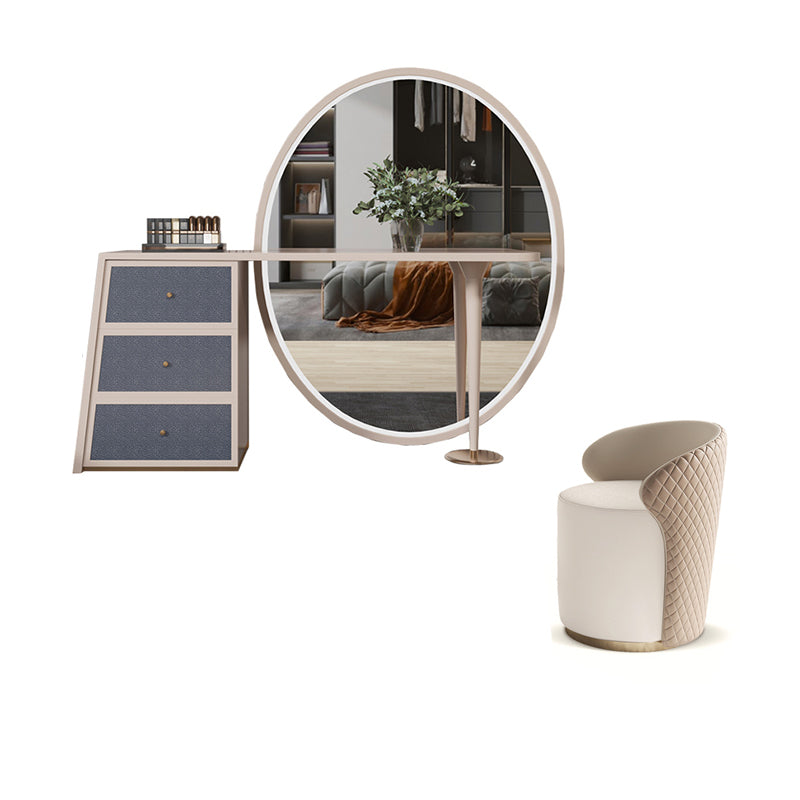 Glam Slate Makeup Dressing Table Stool Set in Beige with 57" Tall Mirror