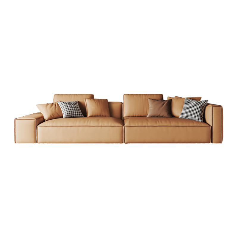 Genuine Leather 2-seater Orange Square Arm Sofa for Bonus Room