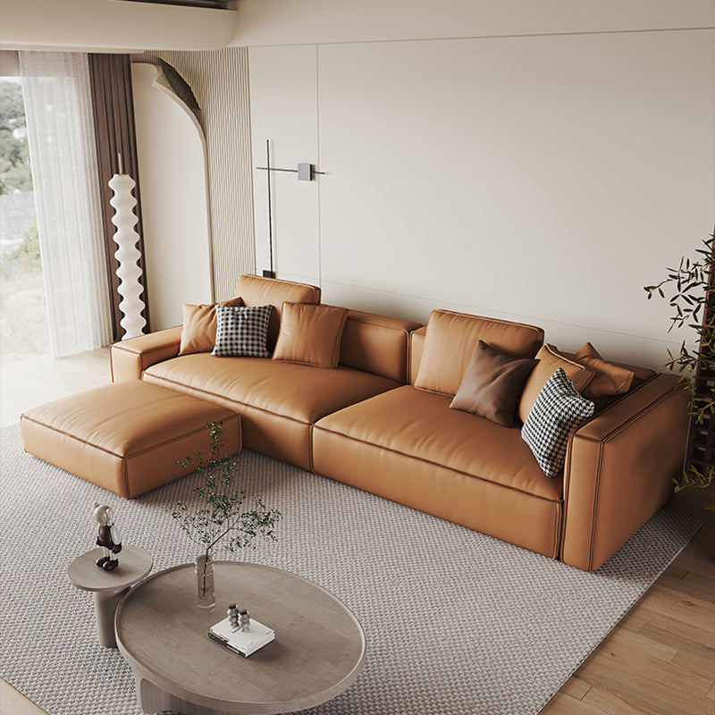 Genuine Leather 2-seater Orange Square Arm Sofa for Bonus Room